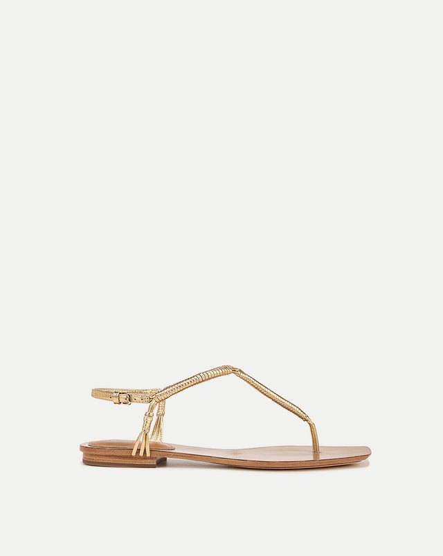 Gold Leather Thong Barely There Strap Flat Sandals