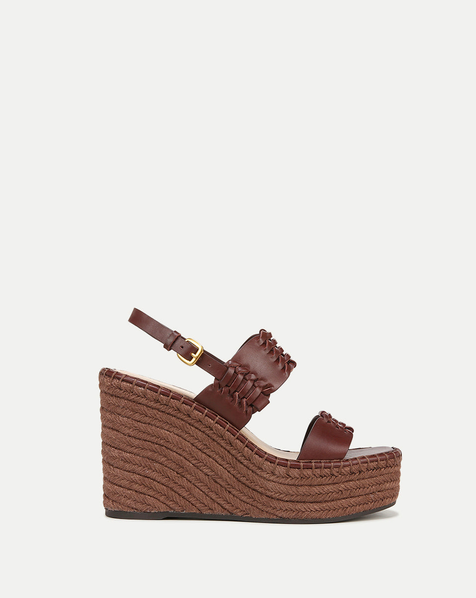 Riya Raffia Wedge Sandal in Brown | Veronica Beard