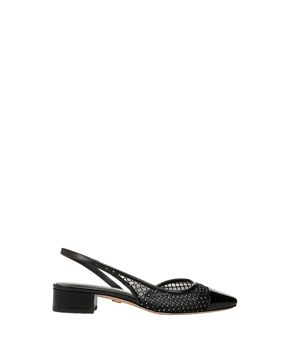 Cecile Rhinestone Mesh Cap-Toe Slingback in Black Rhinestone