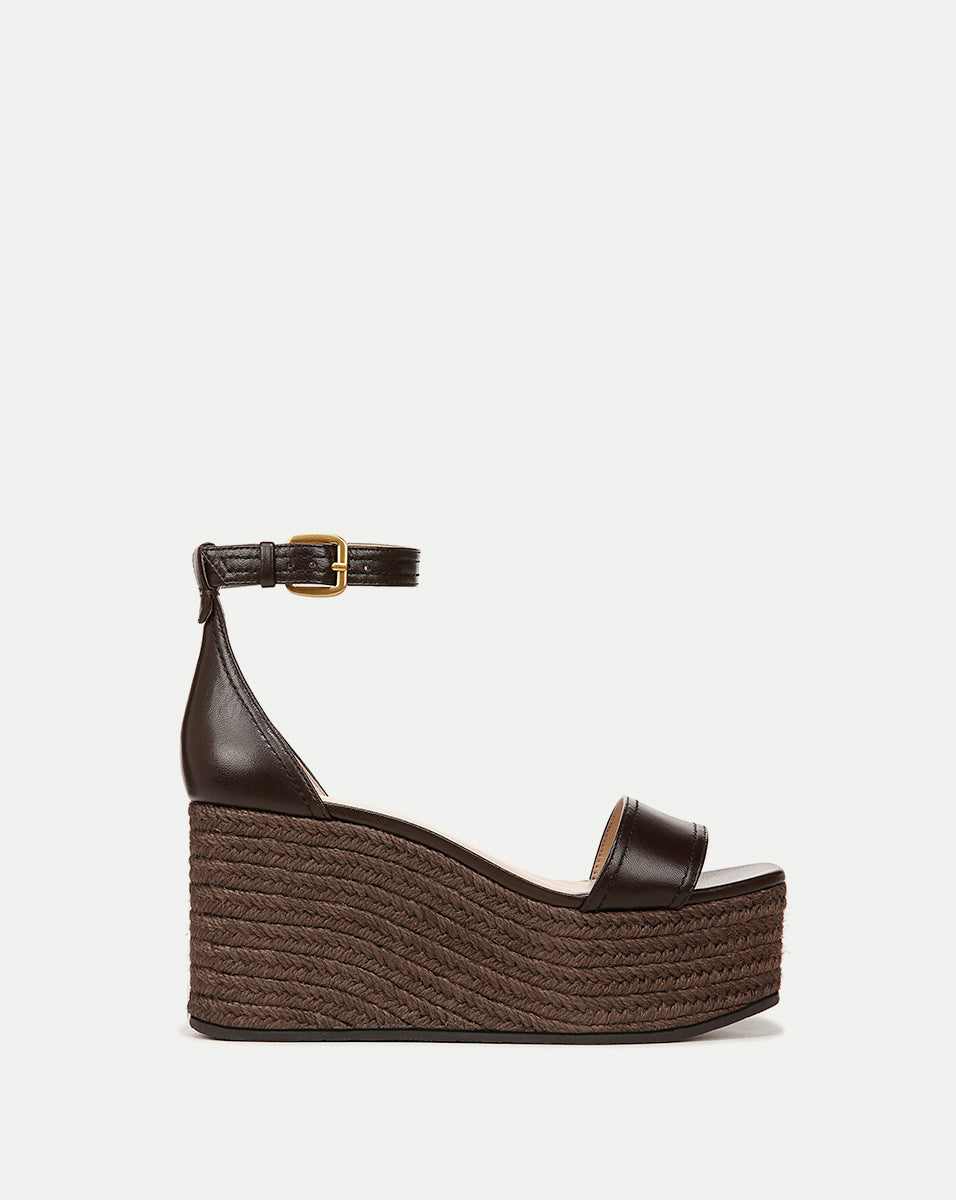 Gianna Raffia Wedge Sandal in Cacao | Veronica Beard