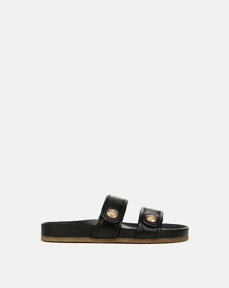 Percey Leather Slide Sandal in Black | Veronica Beard