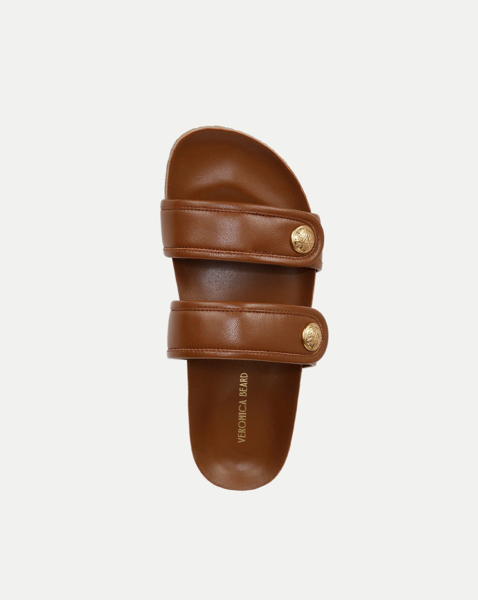 Percey Leather Slide Sandal in Caramel | Veronica Beard