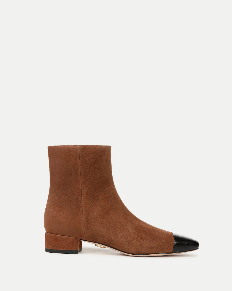 Cecile Suede Cap-Toe Bootie in Cedar/Black | Veronica Beard