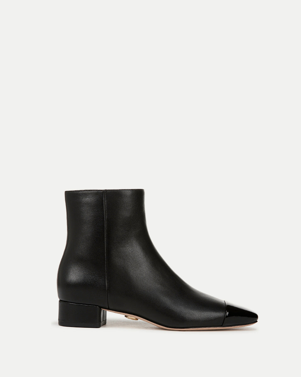 Cecile Leather Cap-Toe Bootie in Black/Black | Veronica Beard