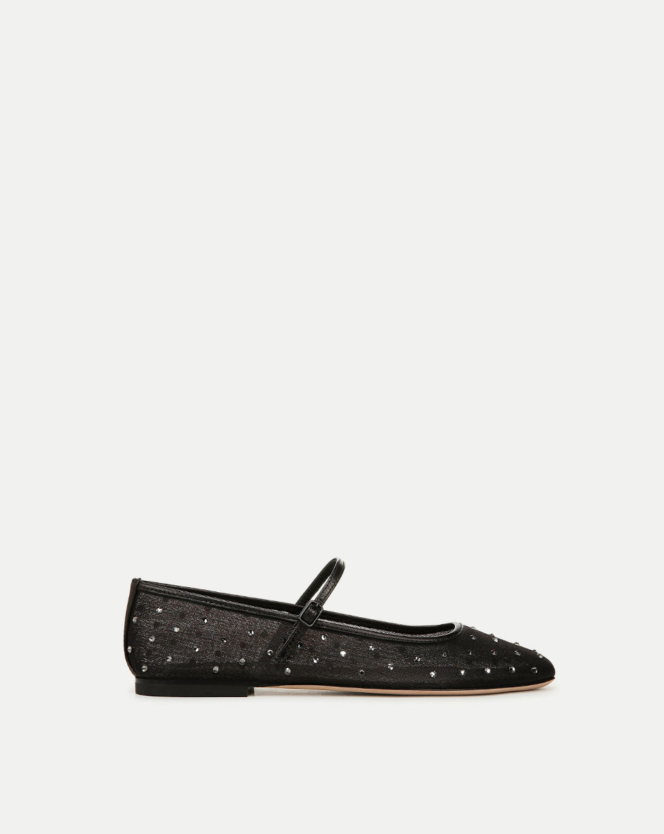 Ellie Crystal Mesh Flat in Black | Veronica Beard