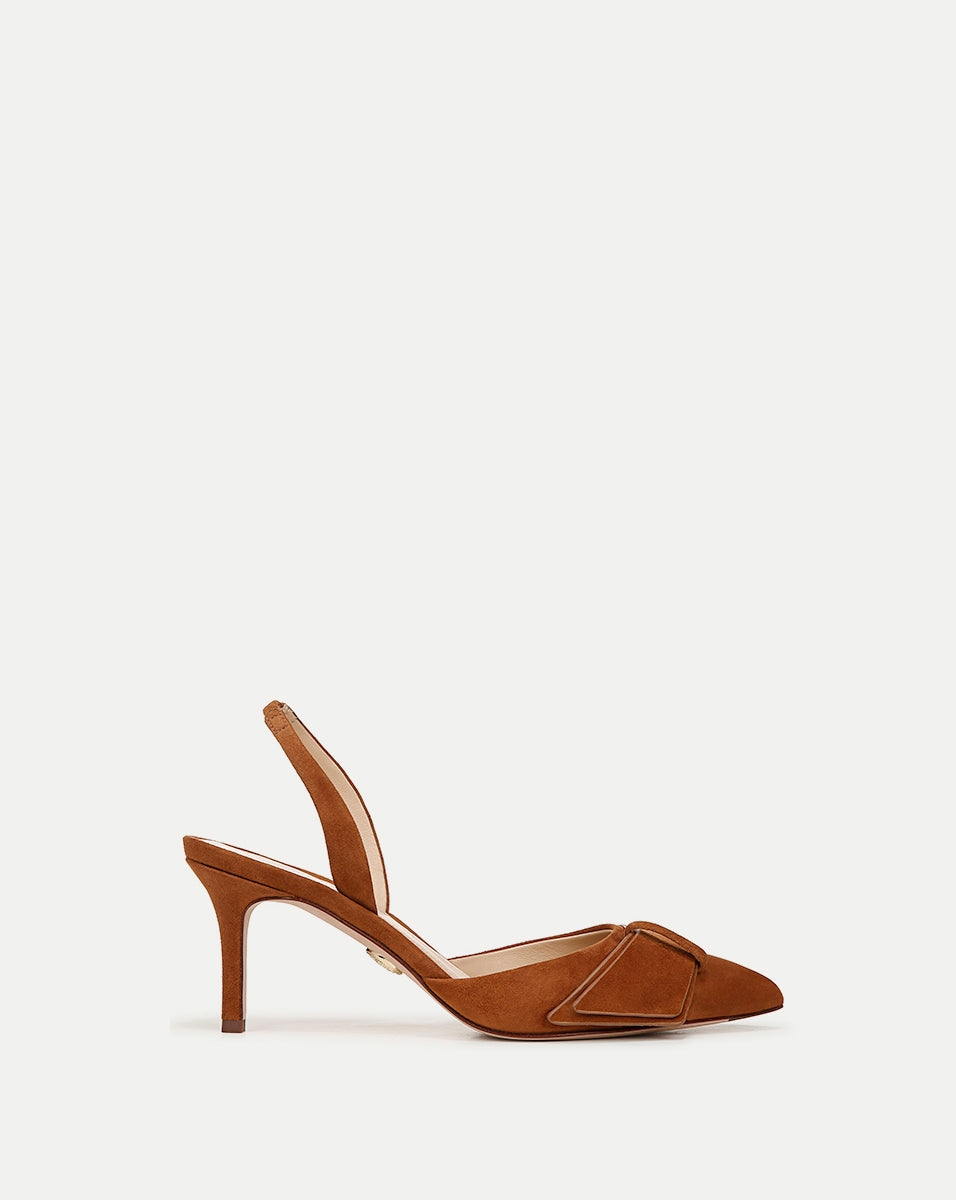 Lisbeth Suede Slingback Pump in Caramel | Veronica Beard