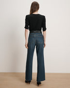 Veronica Beard Waldorf Ruched-Sleeve T-Shirt - Black