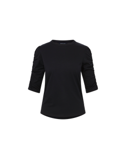 Veronica Beard Waldorf Ruched-Sleeve T-Shirt - Black