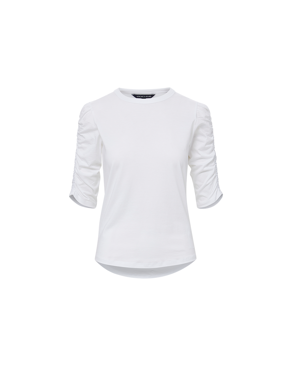 Veronica Beard Waldorf Ruched-Sleeve T-Shirt - White