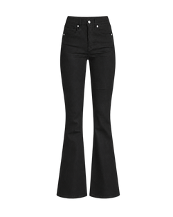 Veronica Beard Black flare denim jeans with button closure.