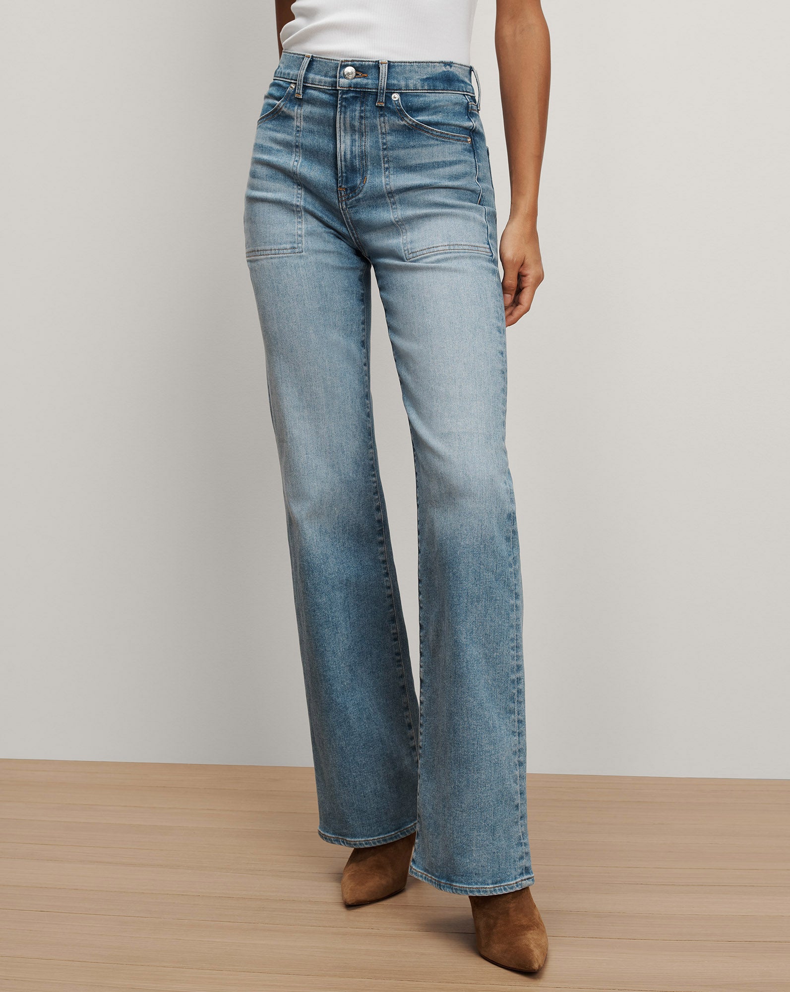 Crosbie Patch-Pocket Slim Wide-Leg Jean in Amethyst | Veronica Beard