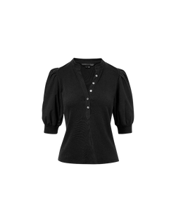 Veronica Beard Coralee Puff-Sleeve Top - Black