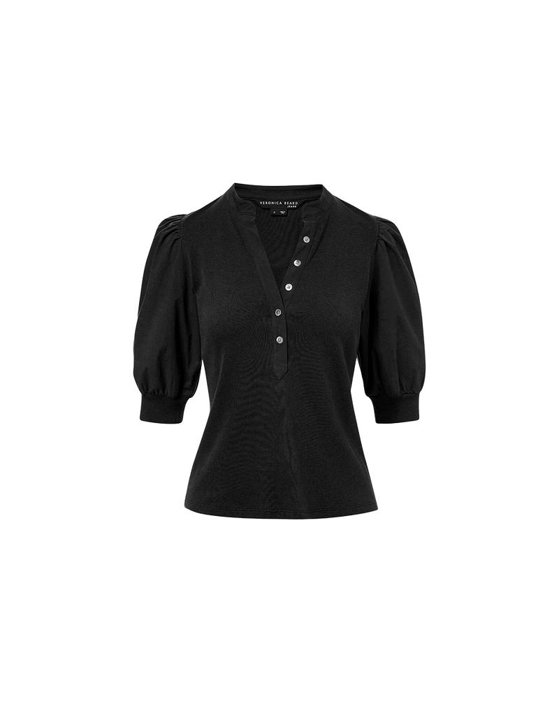 Veronica Beard Coralee Puff-Sleeve Top - Black