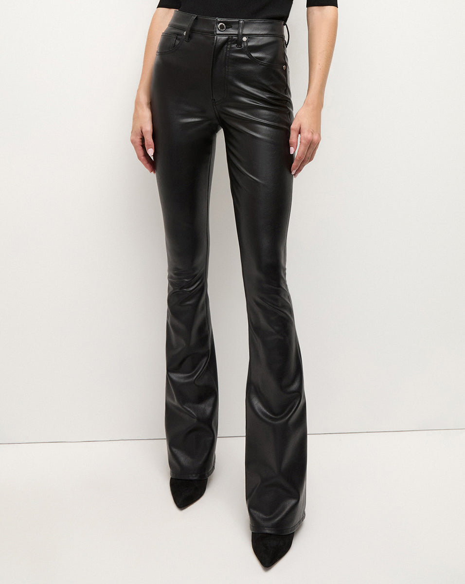 Beverly Vegan Leather Skinny-Flare Pant in Black | Veronica Beard