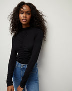 Veronica Beard Theresa Ruched Turtleneck - Black