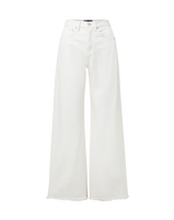 Veronica Beard White wide-leg jeans with frayed hems.