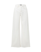 Veronica Beard White wide-leg jeans with frayed hems.