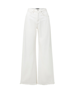 Veronica Beard White wide-leg jeans with frayed hems.