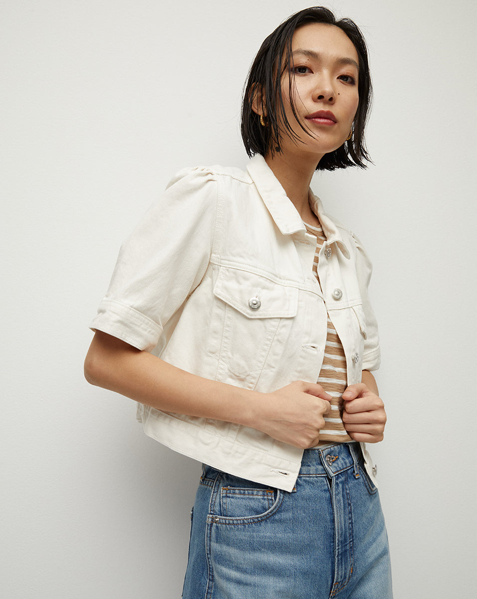 Raina Short-Sleeved Denim Jacket in Ecru | Veronica Beard