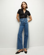 Veronica Beard Taylor Two-Tone Wide-Leg Jean - Neptune