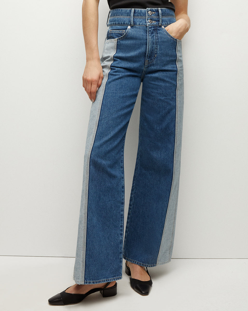 Taylor Two-Tone Wide-Leg Jean in Neptune | Veronica Beard