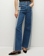 Veronica Beard Taylor Two-Tone Wide-Leg Jean - Neptune