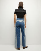Veronica Beard Taylor Two-Tone Wide-Leg Jean - Neptune