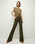 Veronica Beard Crosbie Patch Pocket Slim Wide-Leg Pant - Army Green