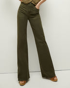Veronica Beard Crosbie Patch Pocket Slim Wide-Leg Pant - Army Green