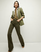 Veronica Beard Crosbie Patch Pocket Slim Wide-Leg Pant - Army Green