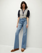 Veronica Beard Raegan Puff-Sleeve Top - Marine/Off-White