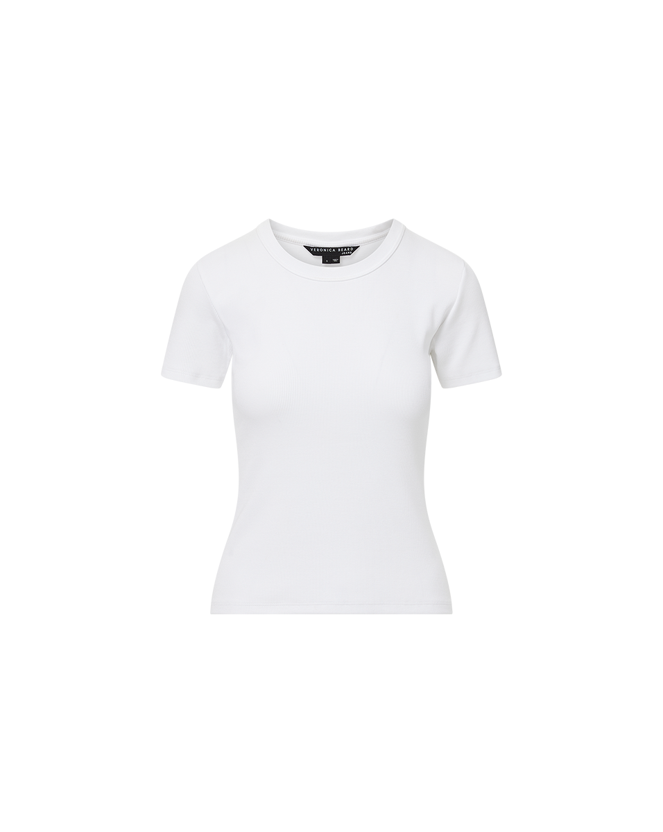 Pruitt Ribbed Tee in White | Veronica Beard