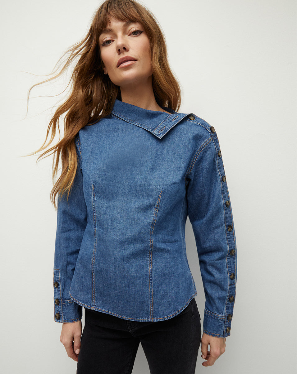 Veronica Beard Fauri Asymmetrical Denim Shirt - Cornflower