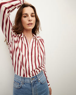 Cambrie Button-Down Striped Shirt - Off-White/Maroon