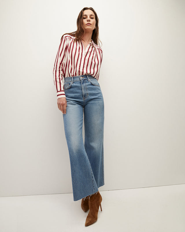 Cambrie Button-Down Striped Shirt - Off-White/Maroon - 2