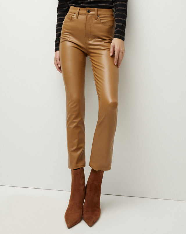 Harley Cracked Faux Leather Trousers Brown