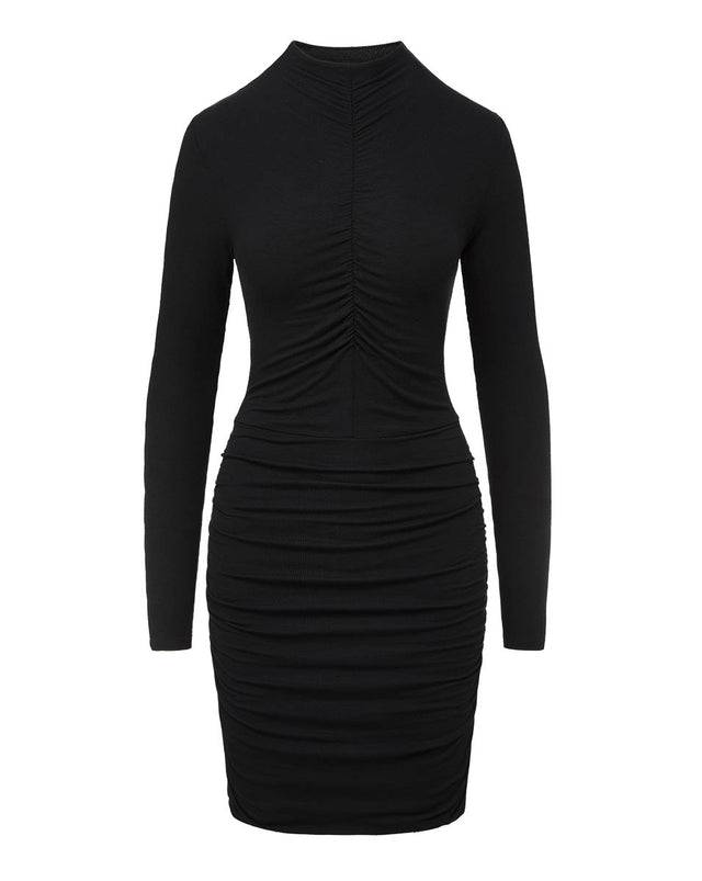 ONTNO Sweater Dress for Women Sexy Turtleneck Long Sleeve Mini High Waist  Ruched Bodycon Solid Color Dress Black 2XL 