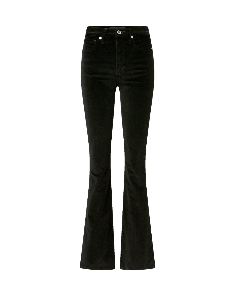 Veronica Beard Black velvet flared jeans with button closure.