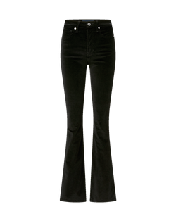 Veronica Beard Black velvet flared jeans with button closure.