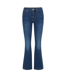 Veronica Beard Blue denim flare jeans with whiskered details.