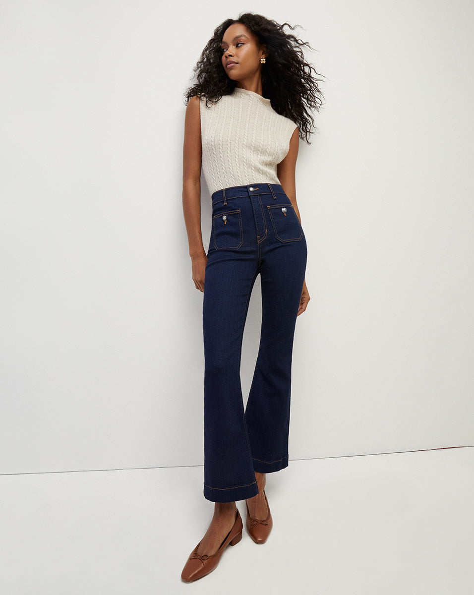 Carson Patch Pocket Kick-Flare Jean in Oxford | Veronica Beard