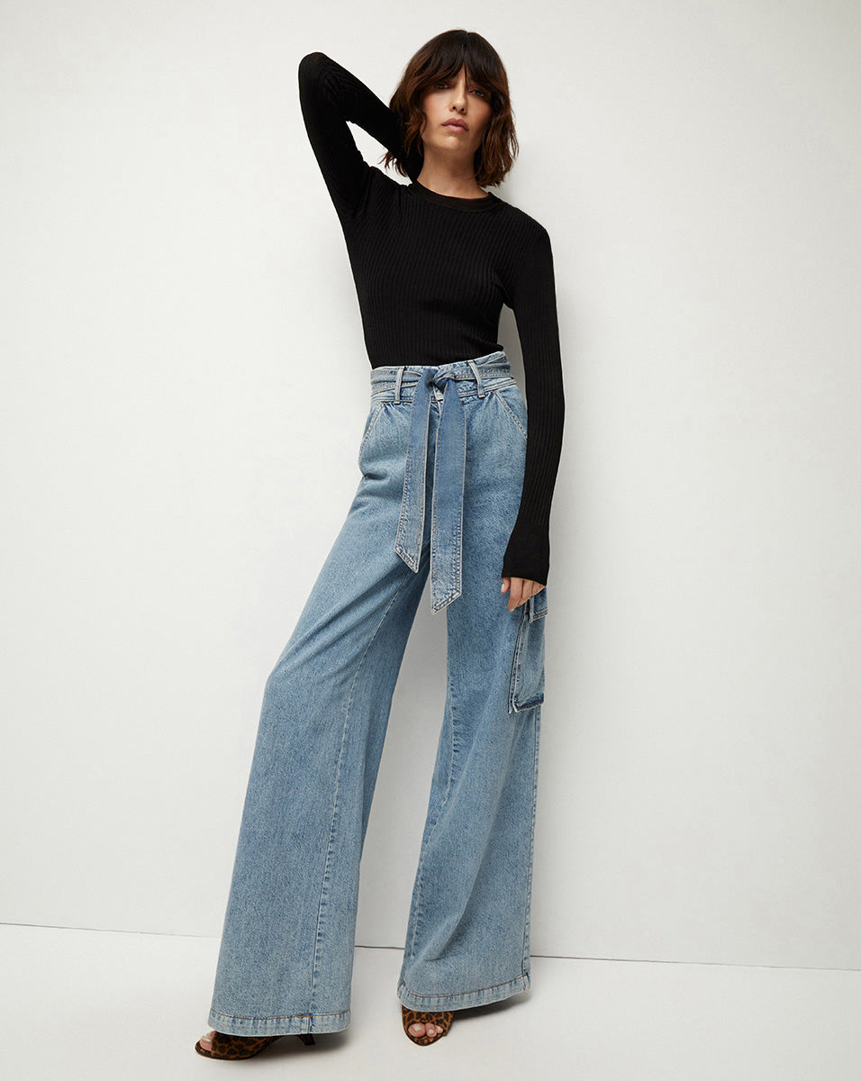 Belisa Light-Wash Wide-Leg Cargo Jean | Veronica Beard