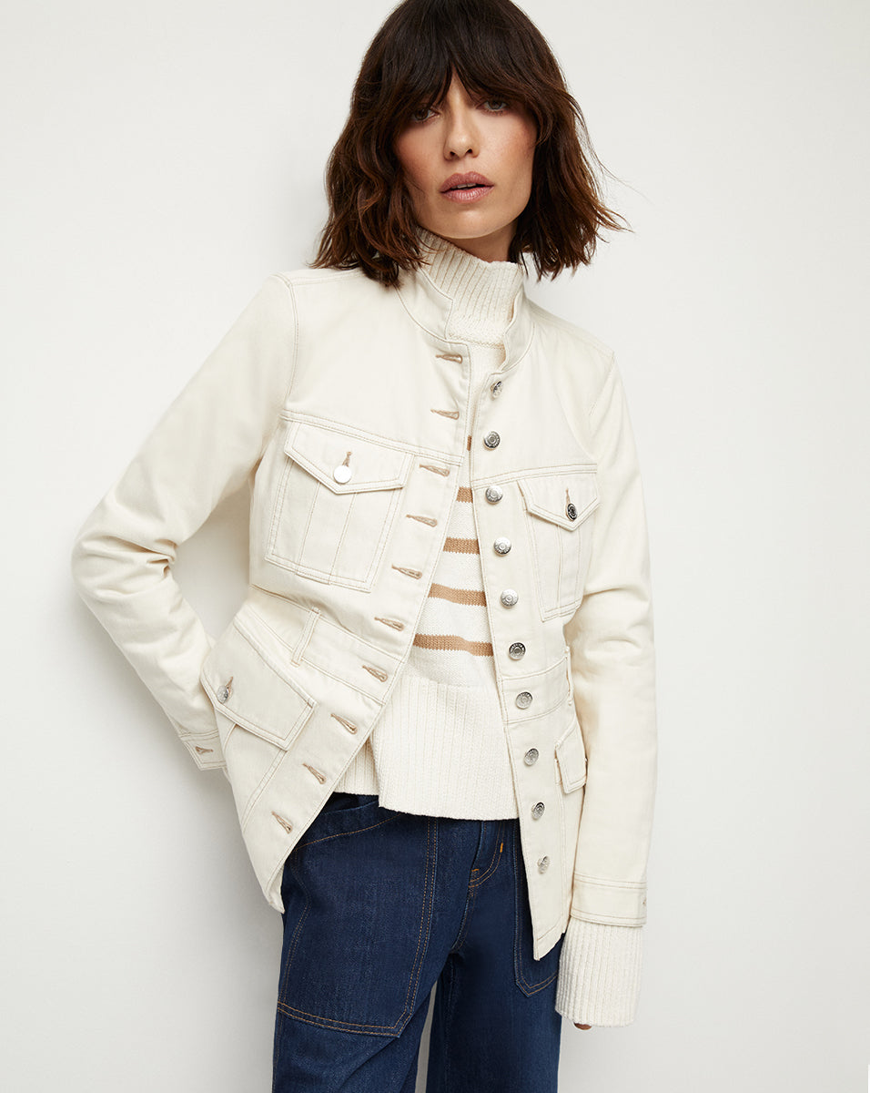 Tika Ecru Mandarin Collar Denim Jacket | Veronica Beard