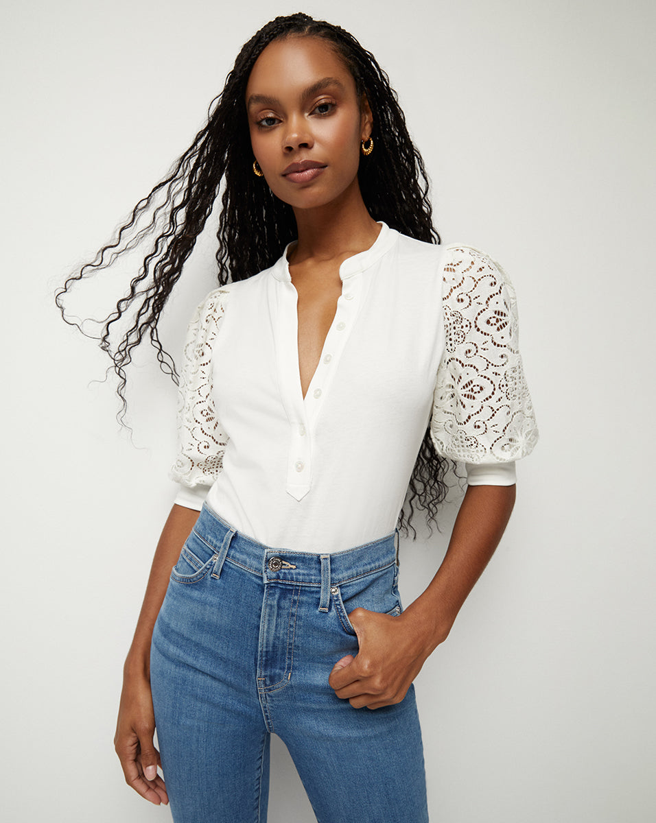 Coralee Lace Puff-Sleeve Top | Veronica Beard