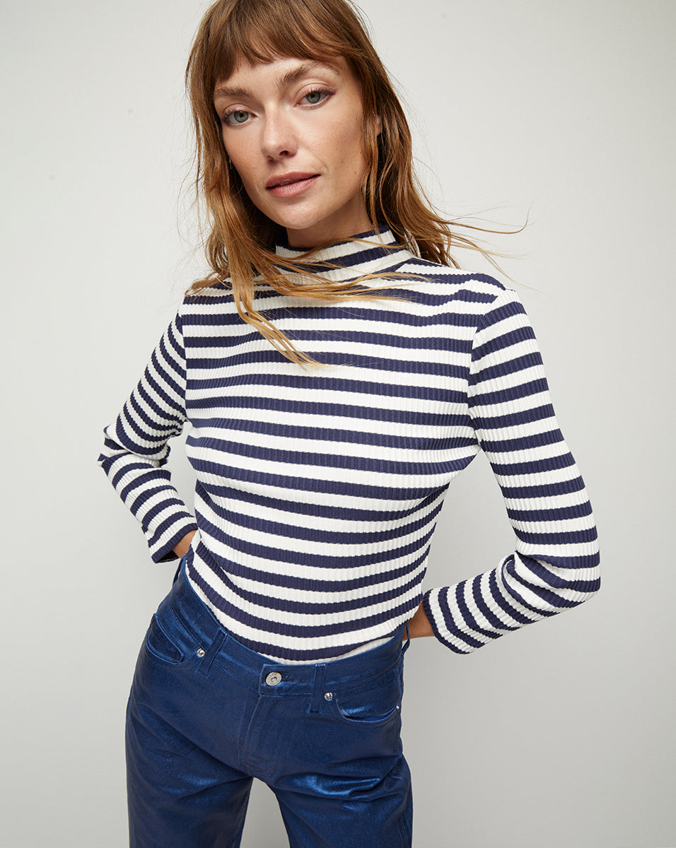 Pierre Brenton Striped Mock-Neck Top | Veronica Beard