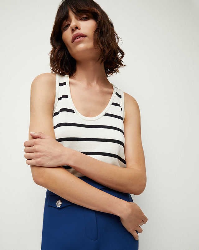Conroe Striped Knit Top - Off-White/Navy - 1