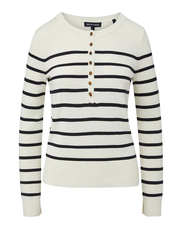 Dianora Striped Knit Top - Off-White/Navy - 4