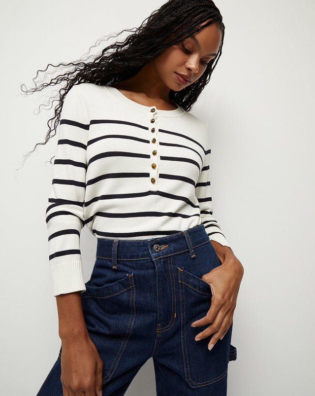 Dianora Striped Knit Top - Off-White/Navy - 1