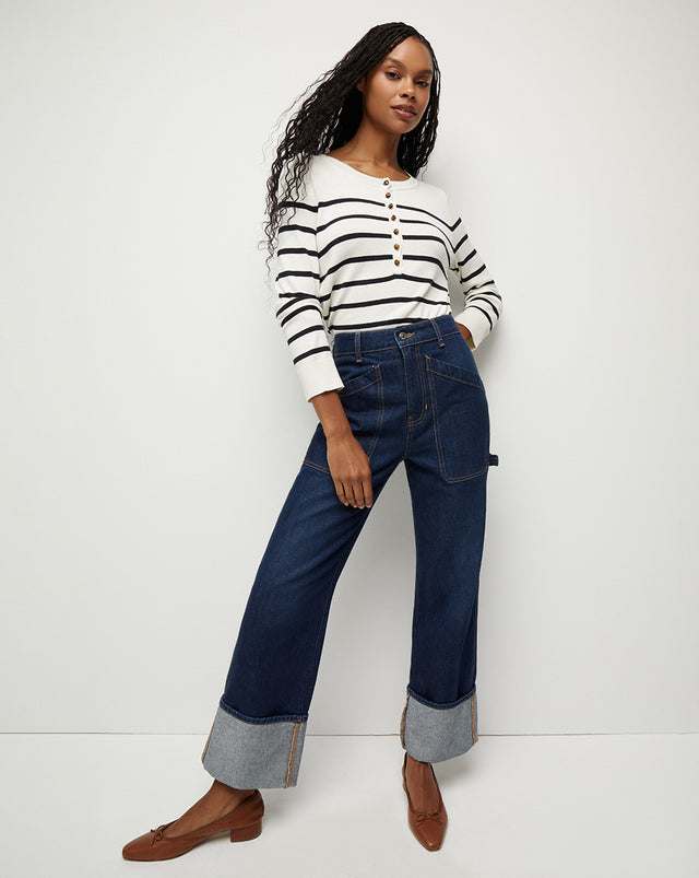 Dianora Striped Knit Top - Off-White/Navy - 2