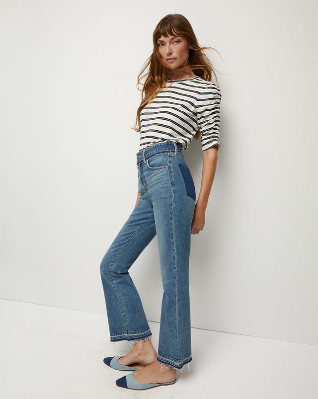 Carson High-Rise, Kick-Flare Two-Tone Jeans